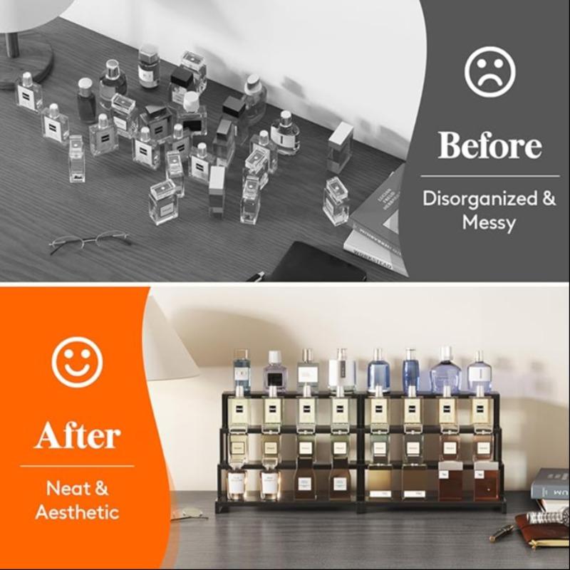 12 Inch Dark Cologne Perfume Rack, Step Style Organizer, Tool-Free Assembly, Display Shelf for Perfumes Skincare Decorations Desserts