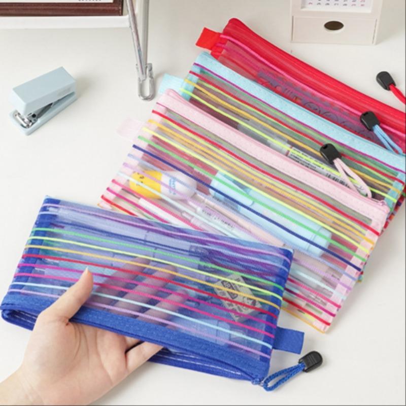10 pieces per pack/5 pieces per pack Grid Zipper Bags, Durable Zip Closure, Soft Bright Colors, Reusable Storage Pouches for Cosmetics, Makeup Tools, School Supplies, Organizer Storage Supplies