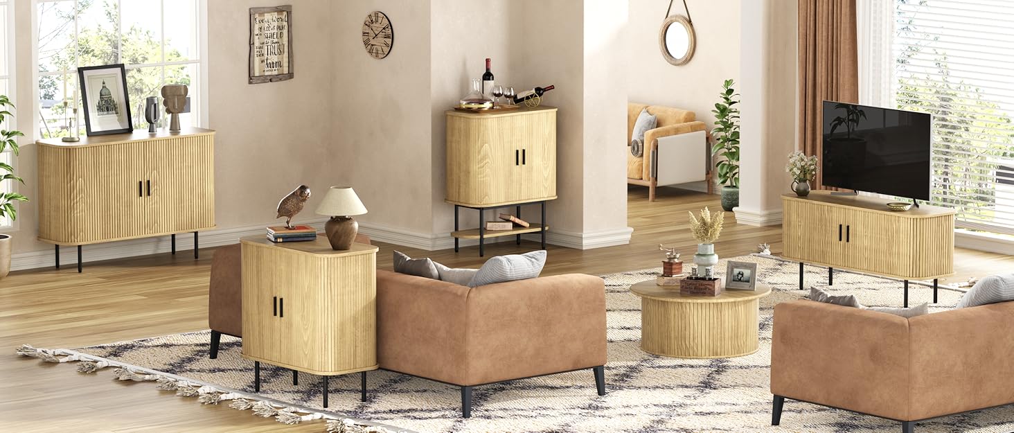 Vabches Buffet Sideboard Cabinet with Storage, Fluted Storage Cabinet Black with Curvy Edge; Sliding Door Coffee Bar, Accent Cabinet Credenza Console Table for Living, Kitchen, Hallway Vabches Buffet Sideboard Cabinet with Storage, Fluted Storage Cabinet Black with Curvy Edge; Sliding Door Coffee Bar, Accent Cabinet Credenza Console Table for Living, Kitchen, Hallway