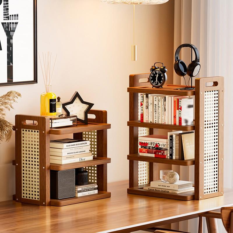 1pc Bamboo Desktop Organizer, Woven Style Bookshelf, Handheld Figure Display Rack, Cosmetic Holder, Cup Storage, Living Room Kitchen Use