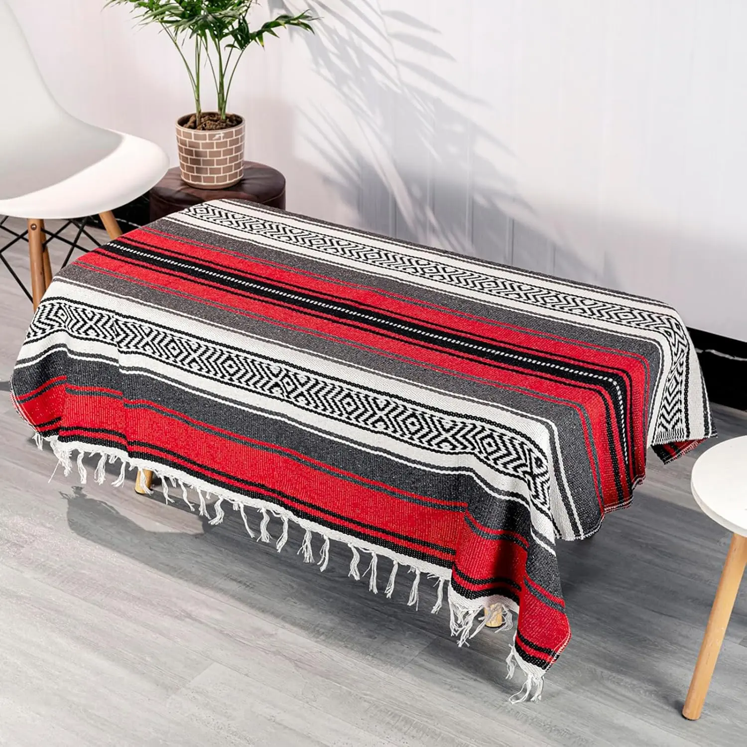 69" x 51" Large Mexican Blanket - Perfect for Yoga, Outdoor, Beach, Picnic, Camping Serape Woven Throw, Boho Home Decor, Red(Gift)