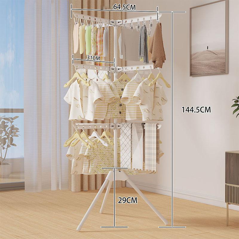 Multifunctional Floor Standing Clothes Rack, Foldable Drying Rack, Bedroom Balcony Laundry Storage Hanger, Powder Coated Steel Pipe, Durable, Clothes Hanging Rack