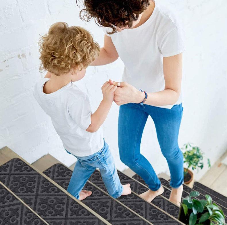 Non Slip Stair Treads Self Adhesive Carpet with Embossed Pattern Washable Stair Mat for Home Indoor Anti Skid Stair Risers