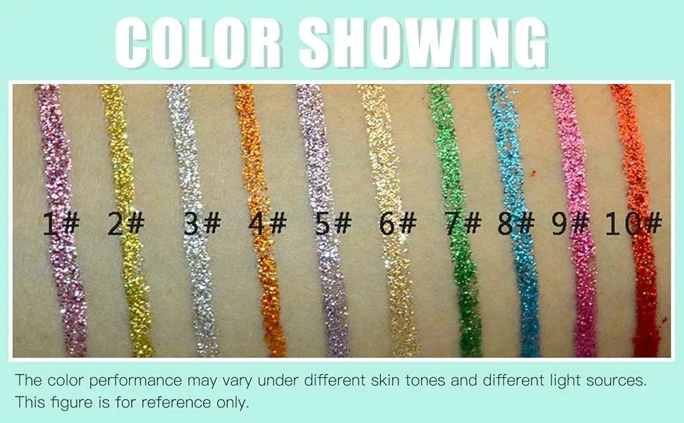 10-Color Glitter Liquid Eyeliner Set - Waterproof Longwear Eye Liner with Flexible Tip, High-Pigment Eye Makeup Products, Long Lasting Eyeliner, Liquid Gold, Graphic Eyeliner