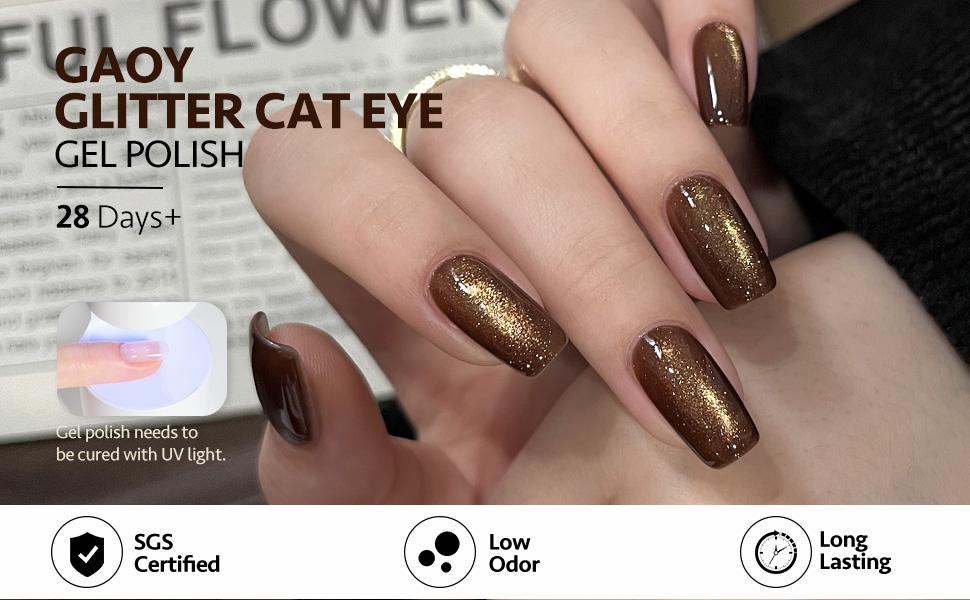 GAOY Rustic Amber Cat Eye Gel Nail Polish Set with Magnet for Sparkling Maillard Effect, Caramel Amber Glitter Nail Art, Long Lasting Gel for Home & Salon Manicure