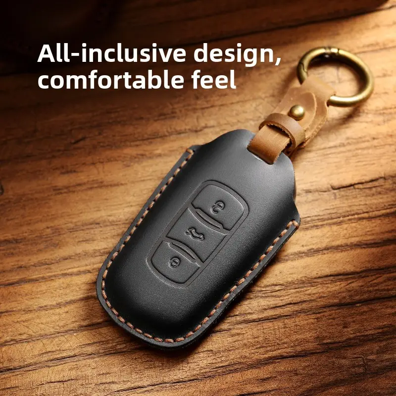 The genuine leather key cover is suitable for Geely's special protective case, and the buckle is a handmade cowhide for car accessories.