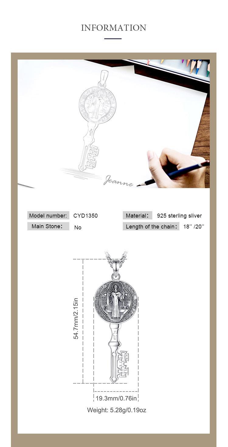 Eudora S925 Sliver St. Benedict Key Necklace, Silver and Gold-Plated Saint Benedict Pendant for Spiritual Protection, Catholic Sacramental Jewelry Gift for Prayer