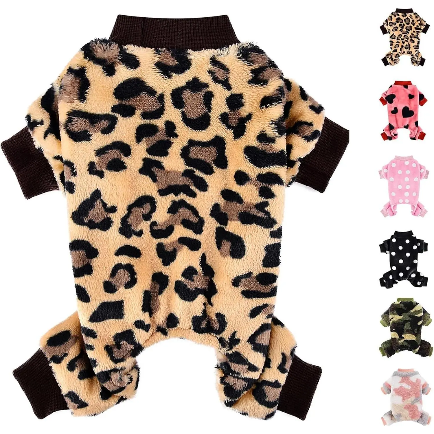 Fleece Puppy Pajamas - Super Warm, Fleece Softness Dog Jumpsuit Onesies for Small Dogs (Chihuahua, Yorkie) - Cute Leopard Pet Clothes, Size S