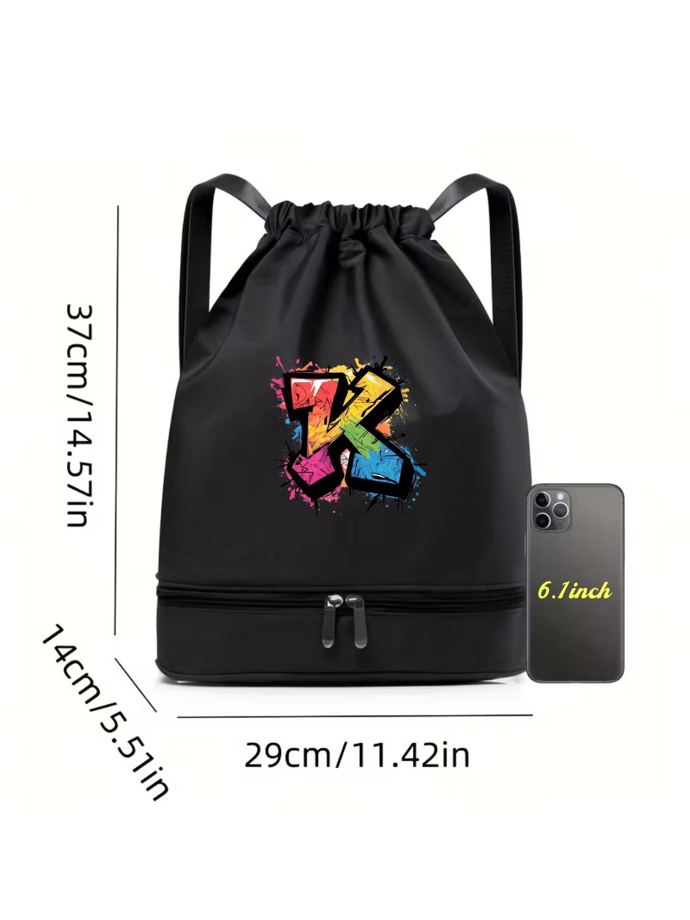 Street Graffiti Style Letter K Print Backpack, Adjustable Shoulder Straps, Detachable Shoe Compartment, Multiple Colors Available
