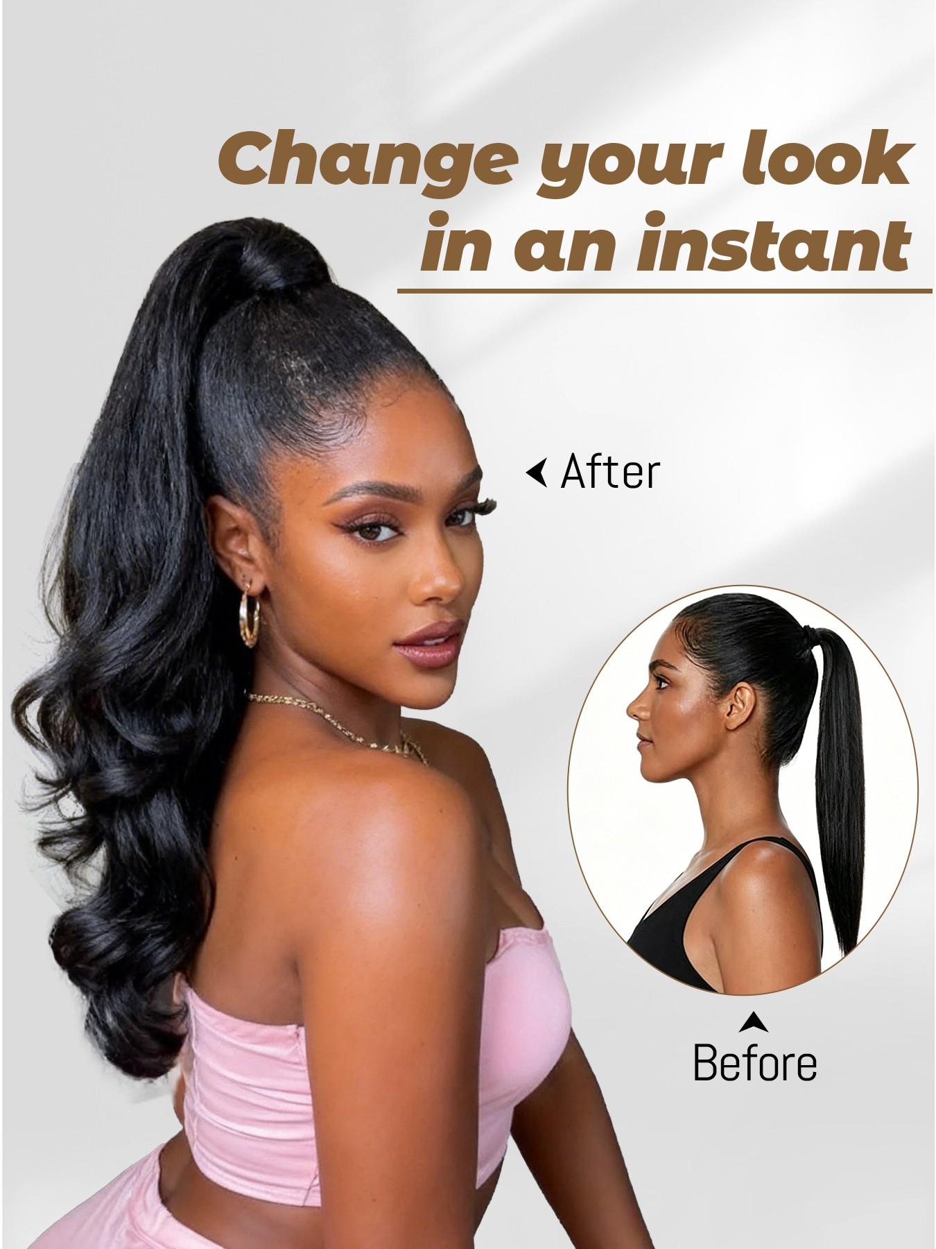 2 PCS Half Up Half Down Ponytail Extension Set  Fake Ponytail Soft Synthetic Hairpiece for Women Long Thick Clip in Hair Extensions Wavy Fuller High Wrap Around