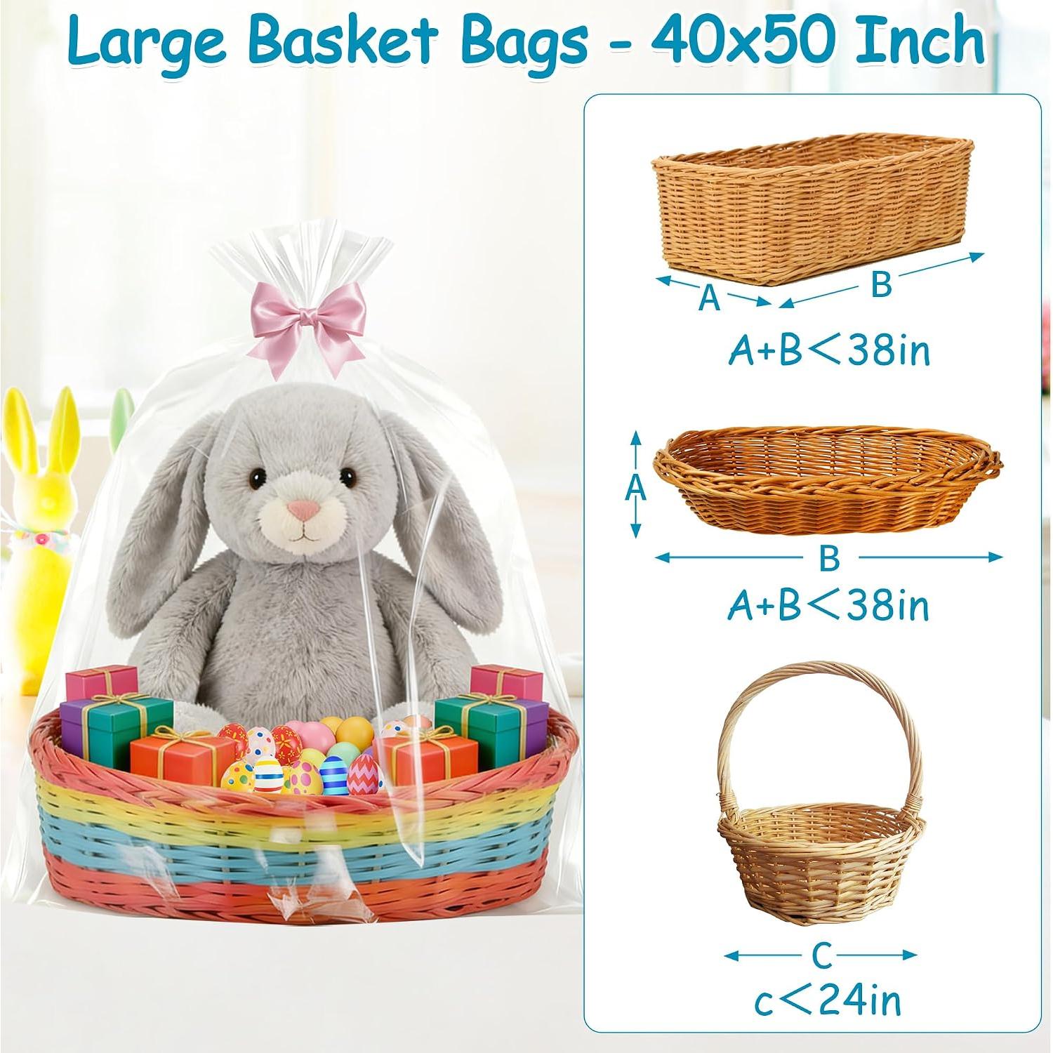 6 Pack  Cellophane Basket Bags 40x50 Inch -  Clear Plastic Wrap for Easter  Baskets Decorations Holiday Parties, Weddings & Birthday, XL Clear Cello Wrapping Bags, 2.8 Mil Thick