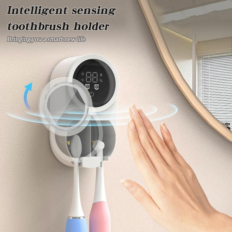 Wall-Mounted Toothbrush Cleaner, Rechargeable Holder with LED Smart Screen, Brush Protector, Toothbrush Storage, Bathroom Accessories, Dustproof Toothbrush Holders, UV Toothbrush Holders