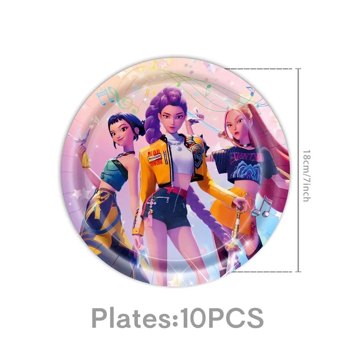 A set of pink children's birthday party supplies prepared by the popular exorcist girl band for fans, including banners, plates, cups, tablecloths, and napkins, perfect for decorating girl themed birthday parties