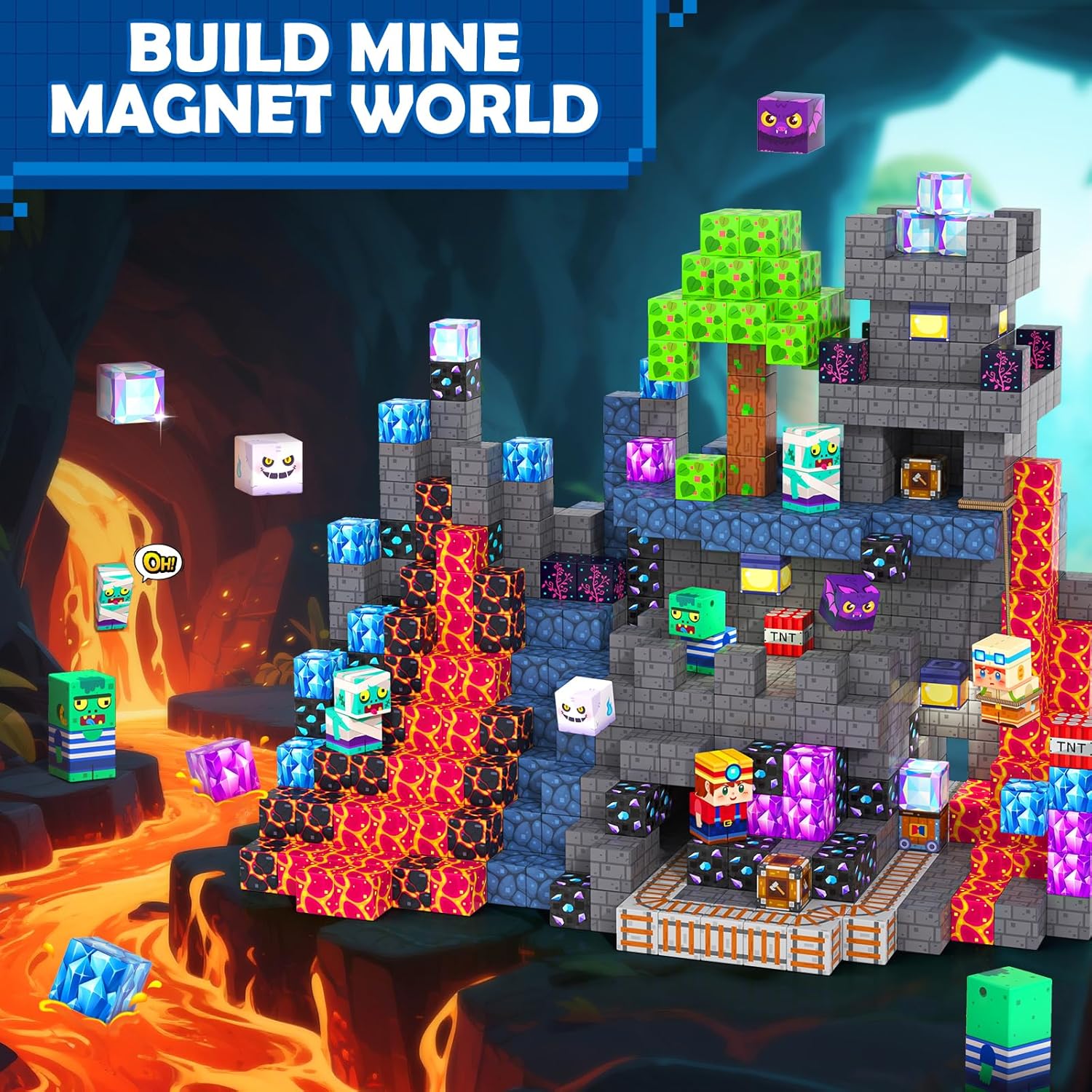 Magnetic Building Blocks-100PCS with Drawstring Bag STEM Montessori Children Sensory Toys Build Mine Magnet World Gift Set