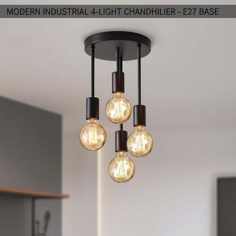 Nordic Industrial Style Four-Arm Ceiling Pendant Light, E27 Socket, 60w, European Home Commercial Lighting (bulb Not Included)