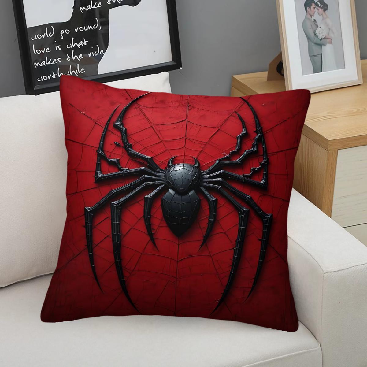 Dark Superhero Themed Throw Pillow with Inner Cushion, 45cm Square, with A 3D Black Spider Web Pattern Throw Pillow,Soft Comfortable Decor for Bedroom & Sofa, Warm and Soothing Soft Furnishings.