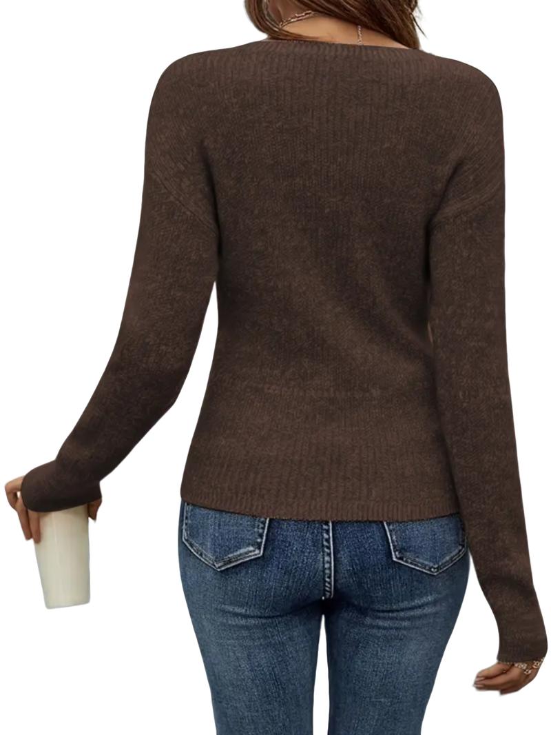 Elegant Women's Casual Knit Sweater, Long Sleeve Warm Pullover for Spring & Fall, Korean Style Holiday Fashion Top