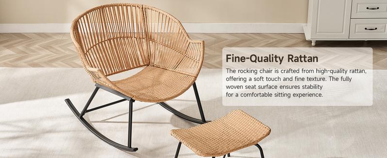 【Double-Side Fabric & Valentine's Day gift】ONBRILL Oversized Indoor Outdoor Rocking Chairs, Comfy Papasan Rocking Chair with Padded Cushion, Rattan Wicker Lounge Chair, Modern Reading Accent Chair for Balcony Garden, LivingRoom Furniture,Christmas Gift