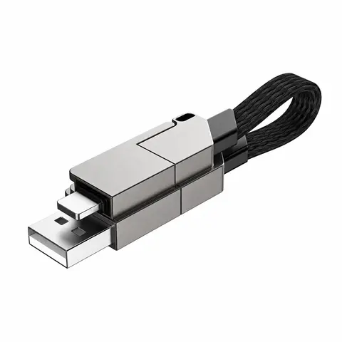 Mini Foldable Keychain Phone Charger Cable, 4-In-1 PD Fast Charge USB Type-C 60w, Metal Material for iPhone, iPad, Huawei, Xiaomi, Oppo, Samsung