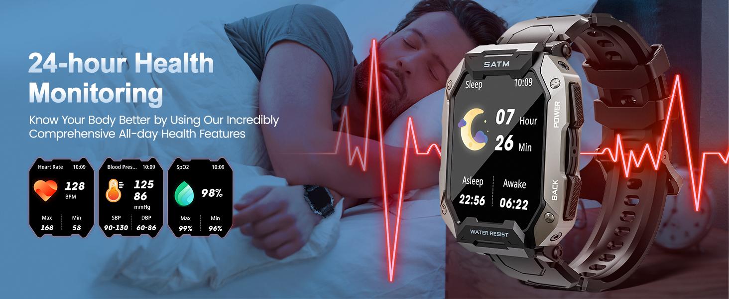 Smart Watches for Men - 2.01'' HD Display, 80 Days Long Battery, IP68 Waterproof, Bluetooth Call, 100 Sport Modes Fitness Tracker Watch, Heart Rate/Blood Oxygen/Sleep Monitor Smart Watch for Android-BY