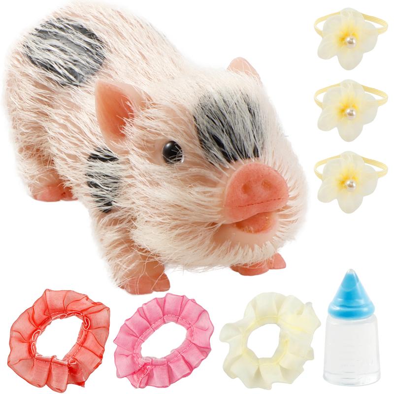 Halloween Gifts 5" Silicone Pig Mini Soft Lifelike Full Body White Figurine Water Proof Christmas Toys with 3 Accessories & Bottle OR Stocking Stuffers Party Favors Assortment
