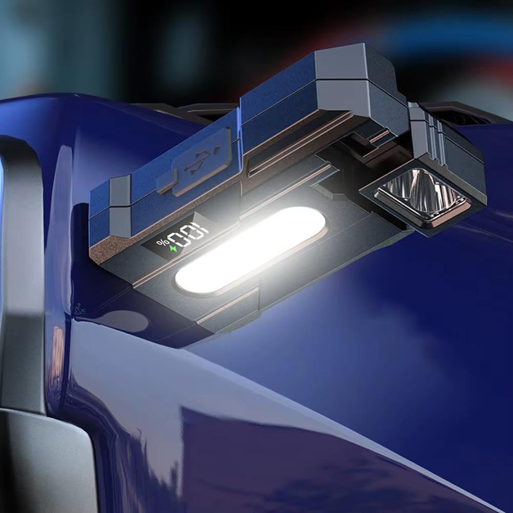 Portable Mini Flashlight Adjustable-Angle USB Rechargeable, Multifunctional Flashlights for Outdoor Use, and Blue Warning Work Lights Magnetic Flashlight