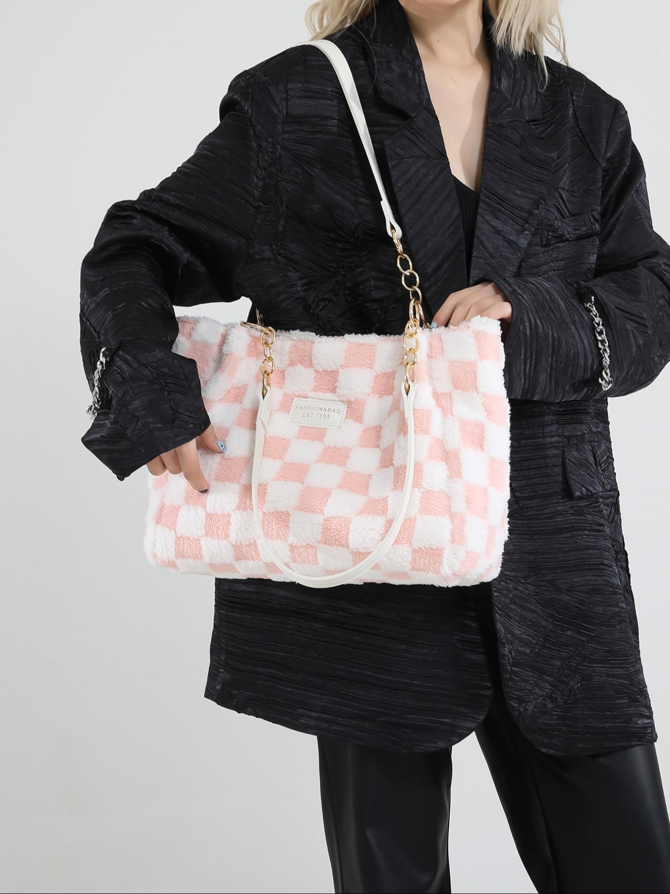 Women's Fashionable Plaid Pattern Tote Bag, Casual Large Capacity Shoulder Bag for Daily Used, Trendy All-match Bag for Commuters and Students