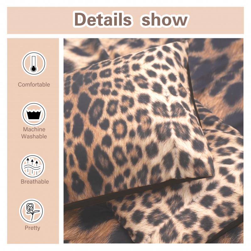 Leopard Print Bedding Set, 3 Counts/set Including 1Count Bedspread & 2 Counts Pillowcase without Filler,Soft Breathable Bedding Set for Bedroom
