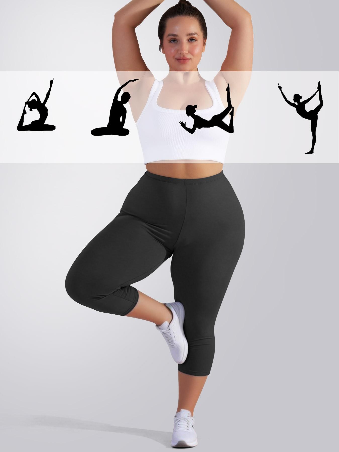 Plus Size Women's 3/4 Leggings, Stretchy Design, Soft Fabric, Suitable for Summer Wear, Solid Color Style for Comfort and Style