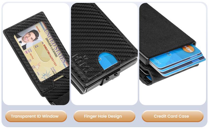 Wallet for Men with Money Clip RFID Blocking Minimalist Wallet Pop Up Aluminum Case Slim Credit Card Holder with Gift Box