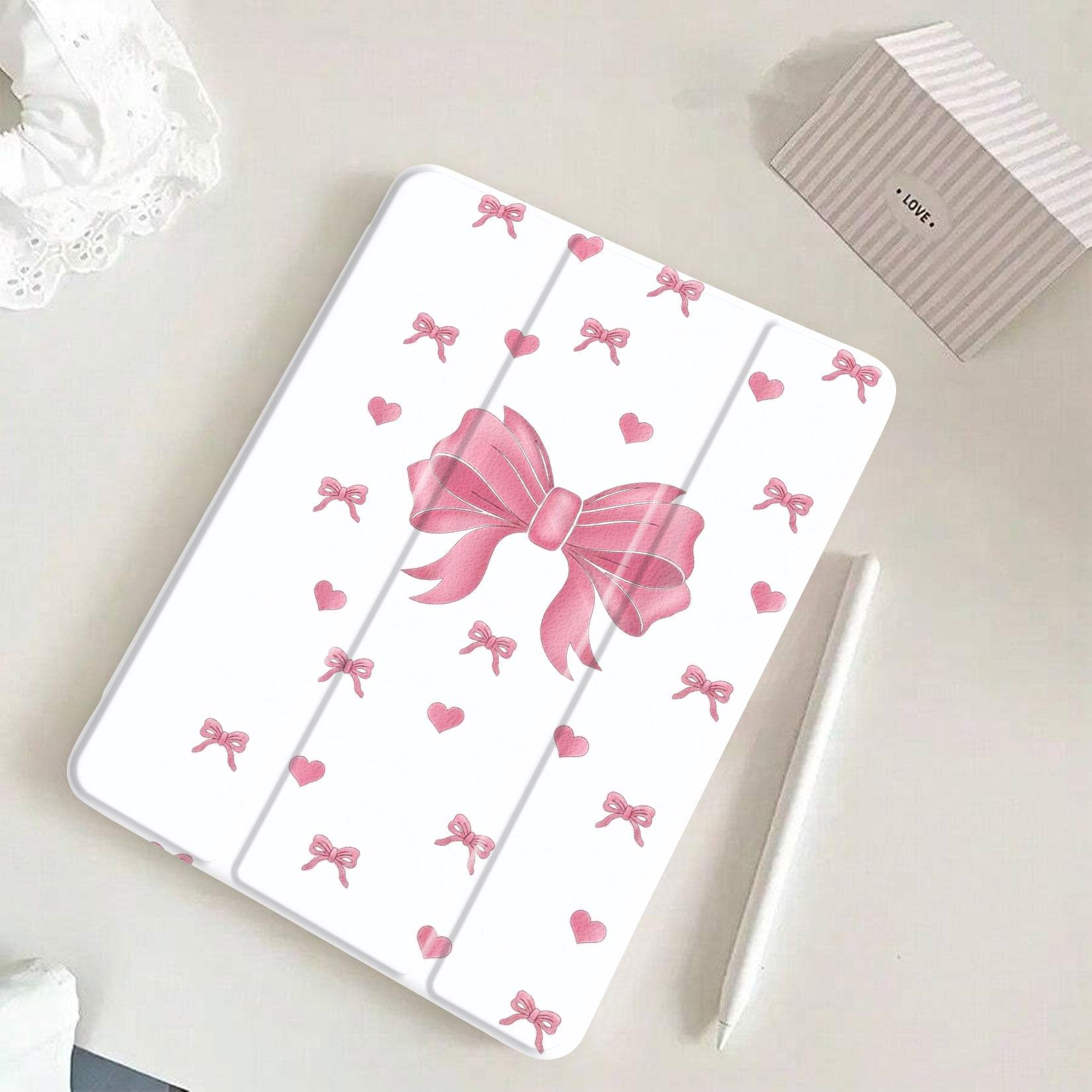 TPU iPad Protective Casing with Stylish Bow-Hearts Pattern, Auto Sleep-Wake Function, iPad Series Compatibility - Tablet Protect Cover, Ideal Gift for Loved Ones