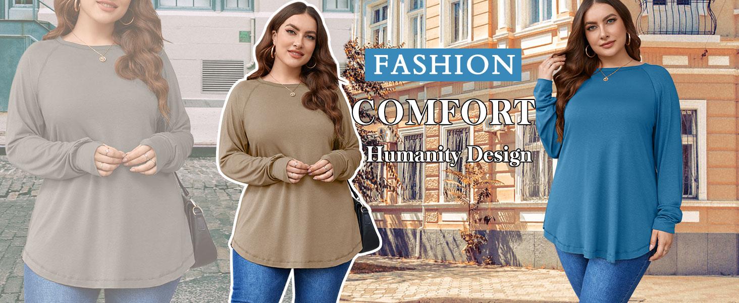 Tankaneo Women's Plus Size Long Sleeve Tunic Top Crew Neck Summer Oversized Fit Basic T Shirts Blouse