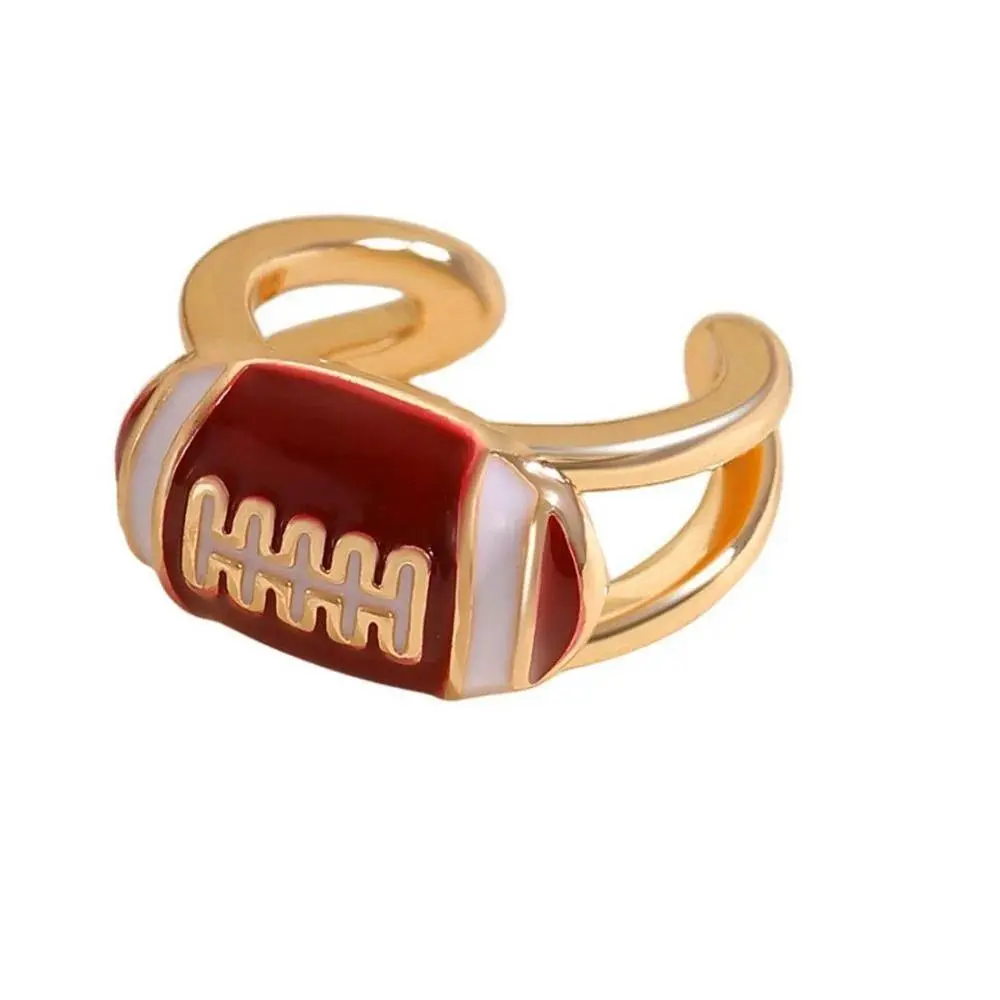 Adjustable Open Ring or Ear Clip, Sporty Gold-Tone Copper Jewelry with a Spherical Basketball Design for Everyday Wear, 0.9 Cm Ring Diameter, 1.7 Cm Diameter
