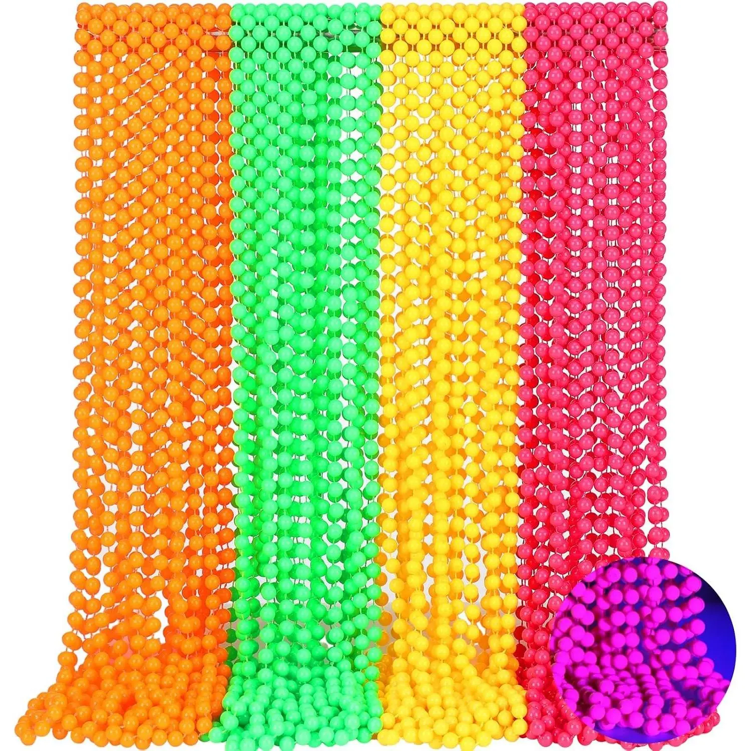 48 Pieces 33" Glow in The Dark UV Neon Bead Necklaces, Bulk 80s UV Black Light Accessories Glow Party Supplies for Birthday Wedding Mardi Gras Party Decorations