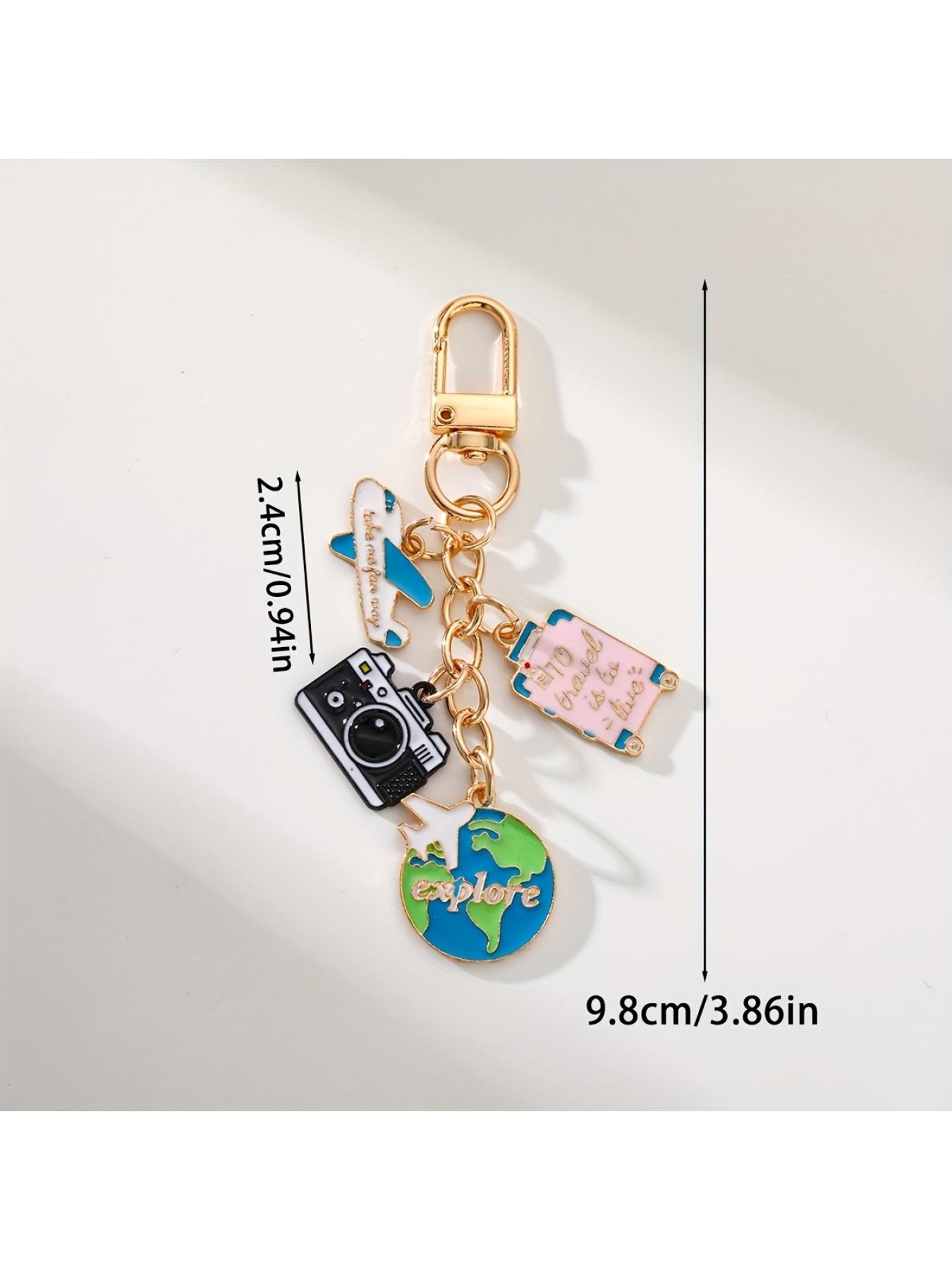 1pc Travel-themed keychains - Containing aircraft, camera, Earth and luggage accessories, stylish enameled metal keychains are perfect for decorating and the perfect gift for travelers