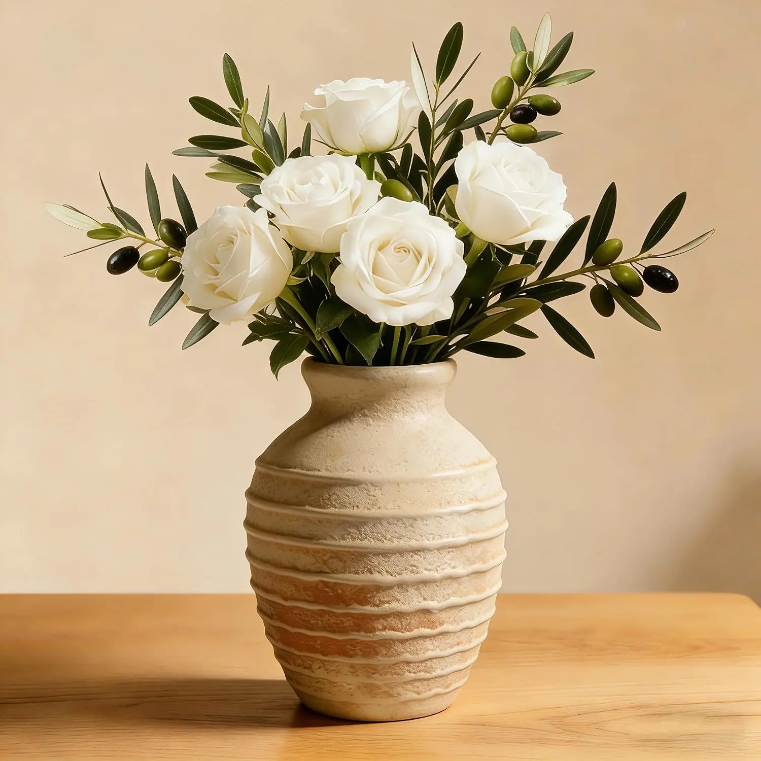Ceramic Flower Vase 6.7" Farmhouse Table Vases Rustic Vintage Vase Decorative for Flowers & Plant Pottery Terracotta Vases for Home Decor Living Room Bedroom Bathroom Table Centerpiece (Terracotta)