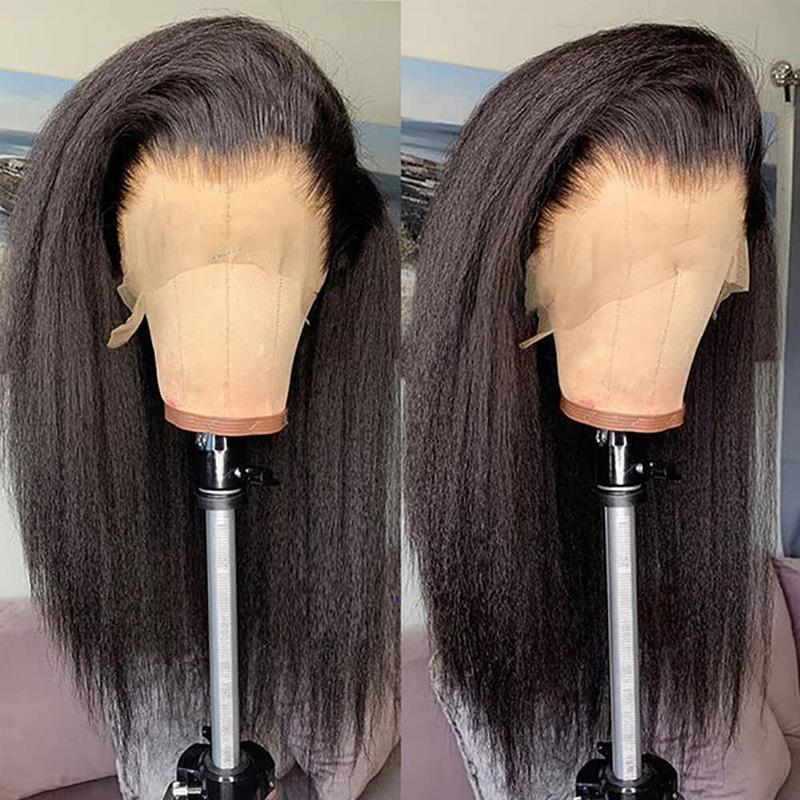 Bling Hair Human Hair Lace Front Glueless Wigs for Women 13x6 Kinky Straight Pre Bleached Knots Yaki Human Hair Wig HD Transparent Lace Pre Plucked 180% Density Natural Black Color #TikTokShopHolidayHaul