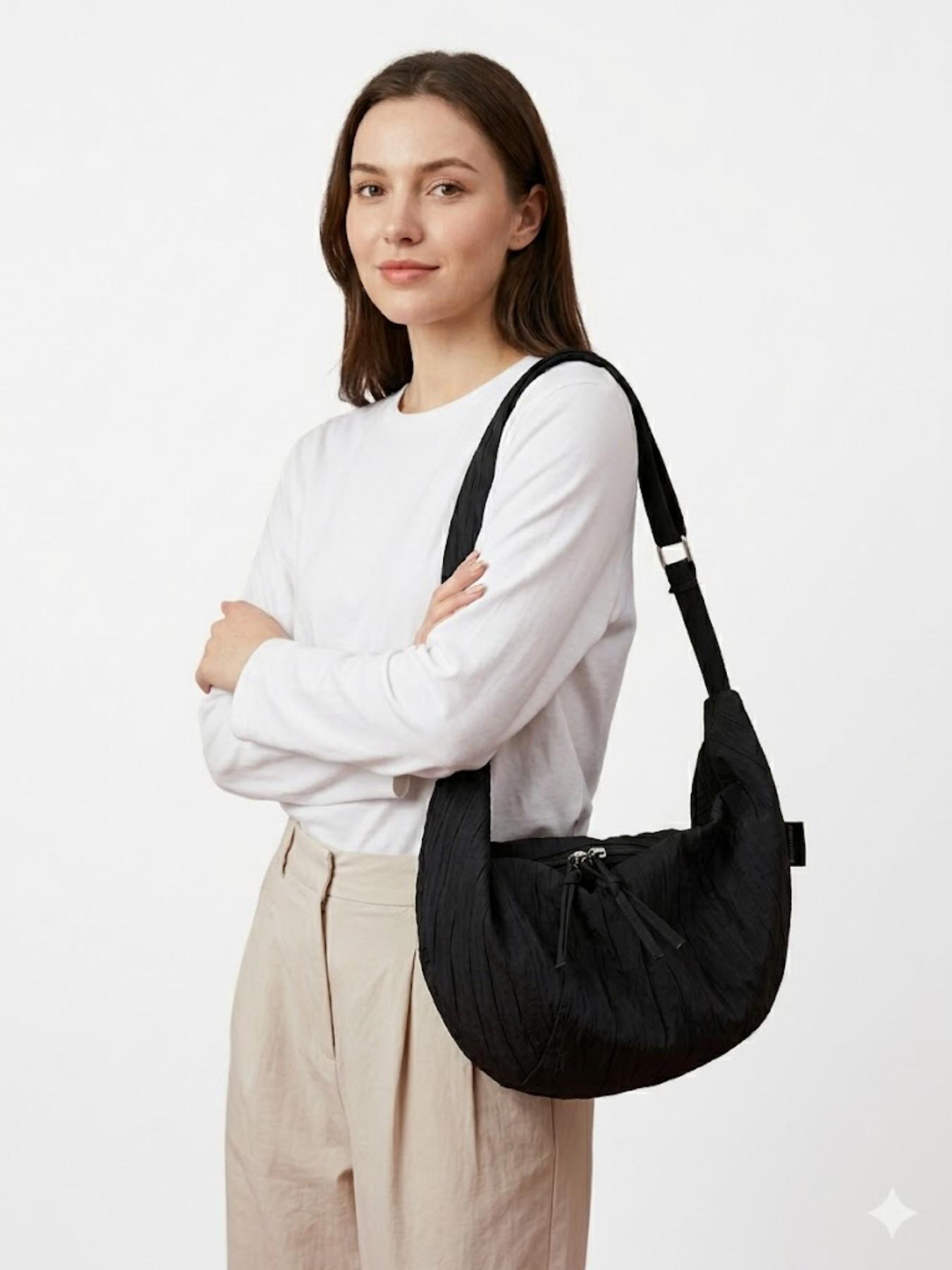 Women’s Crescent Hobo Bag, Large Capacity Shoulder Crossbody Bag, Ruched Cloud Underarm Purse, Casual Commuter Tote Handbag