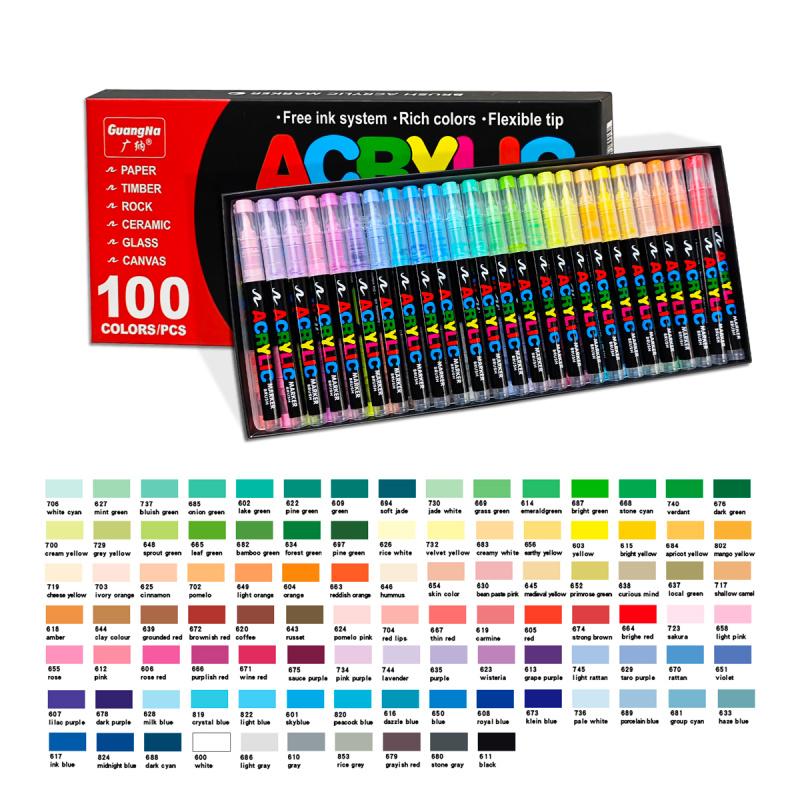 Acrylic Paint Markers Brush Tip, Acrylic Paint Pens with Direct-Liquid Ink System, Paint Markers for Rock Painting, Fabric, Wood, Canvas, Plastic, Permanent,Washable,Quick-Drying,Waterproof