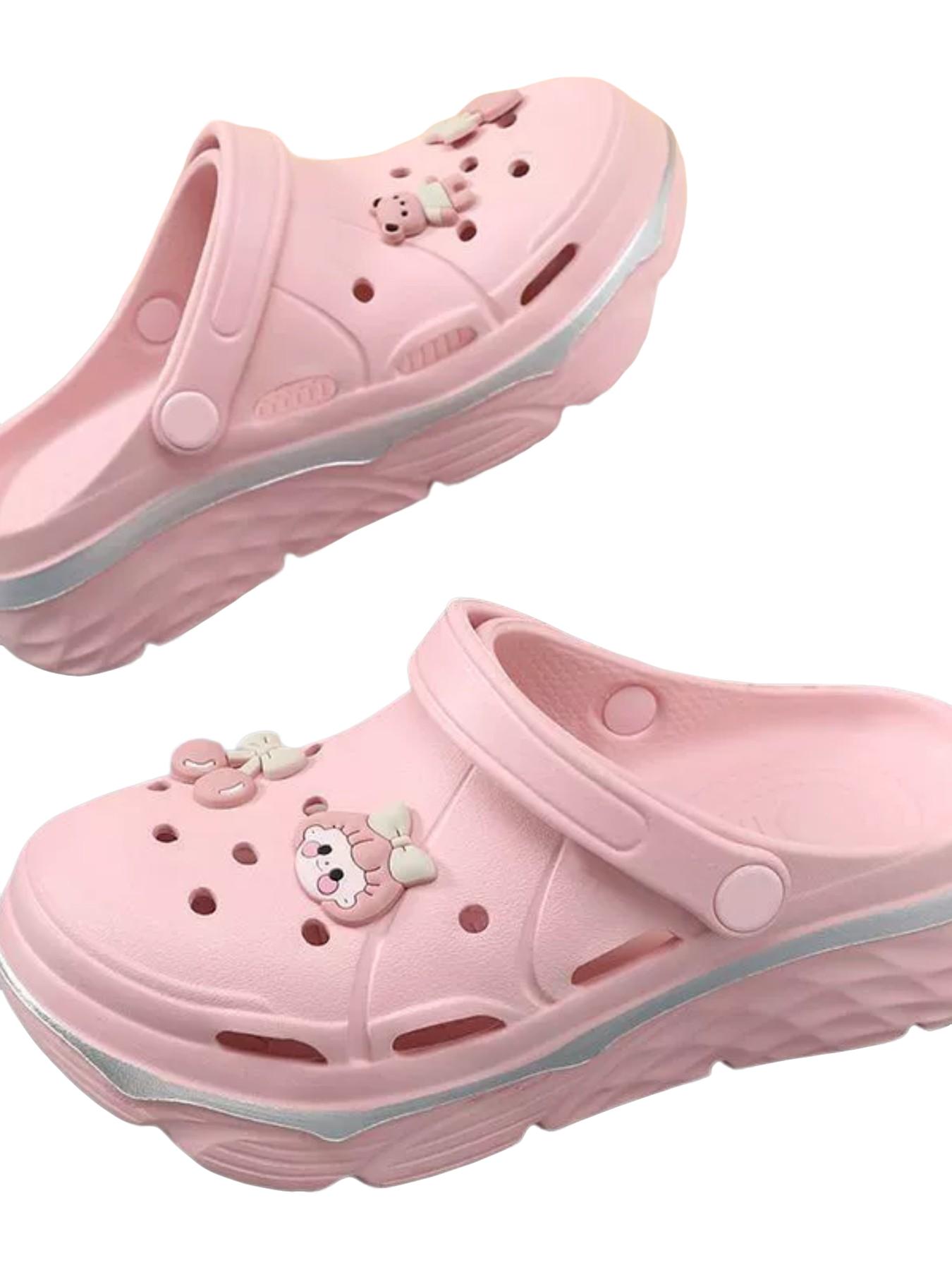 Women's Thick Sole Heeled Sandals, Floral Bow Design, Anti-Slip Lightweight Garden Shoes, DIY Accessories, Comfortable & Stylish