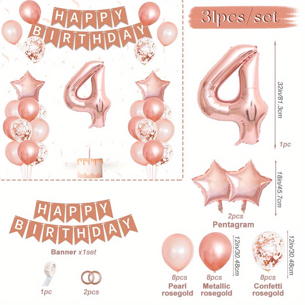 31 piece pink balloon set with "Happy Birthday" banner - perfect for birthday parties, baby showers, and family celebrations, including digital, star, and colored paper balloons, birthday party decorations