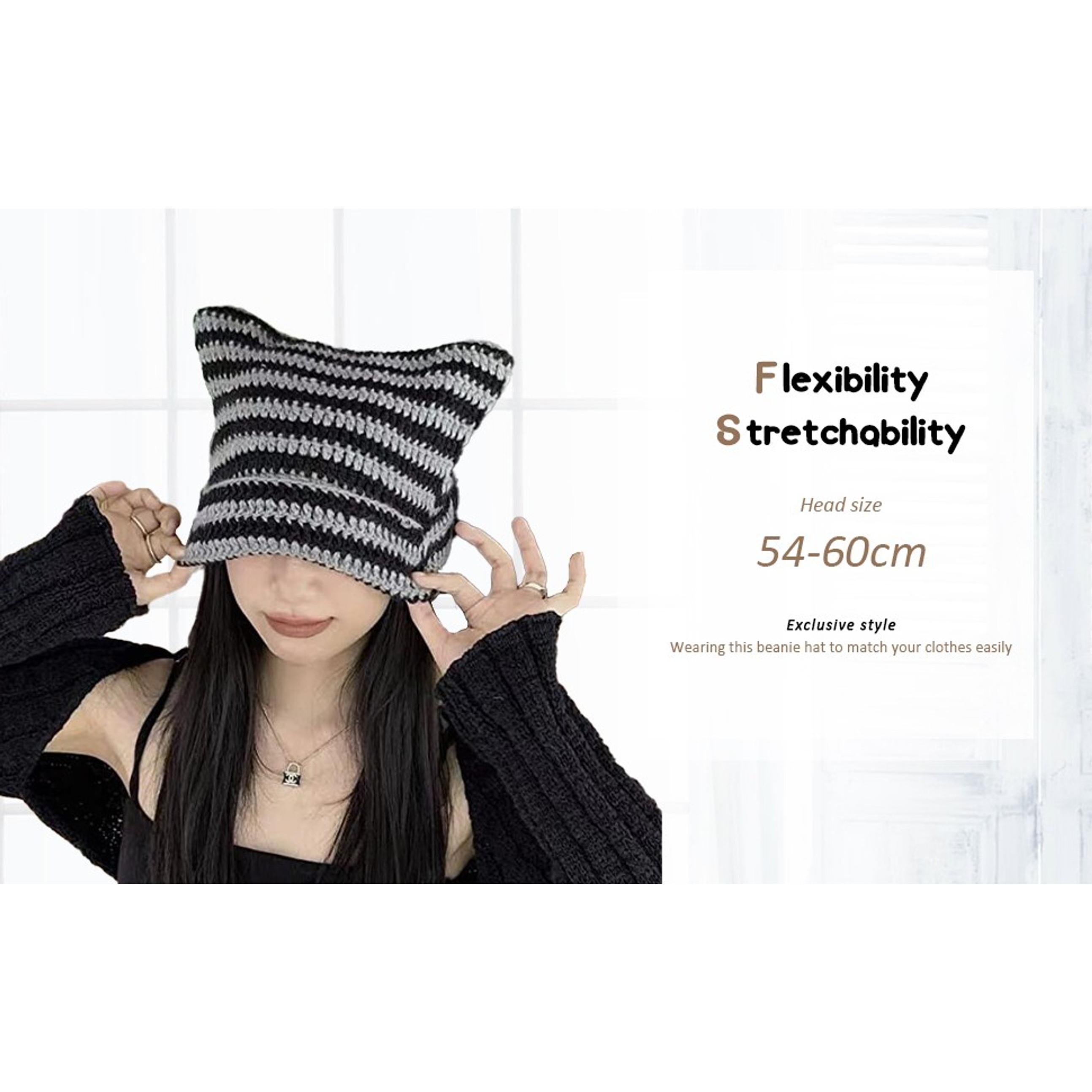Warm Winter Knit Beanie for Women, Soft Slouchy Hat with Cat and Fox Designs