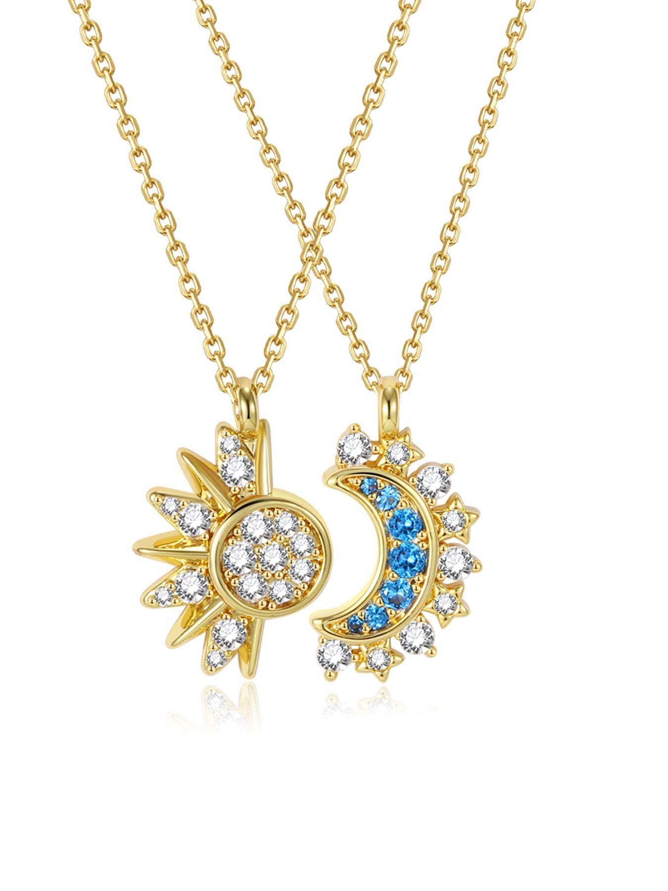 Couple Necklace European Style Trendy Creative Stackable Sun Moon Pendant, Vintage Two-In-One Affordable Jewelry for Lovers and Friends