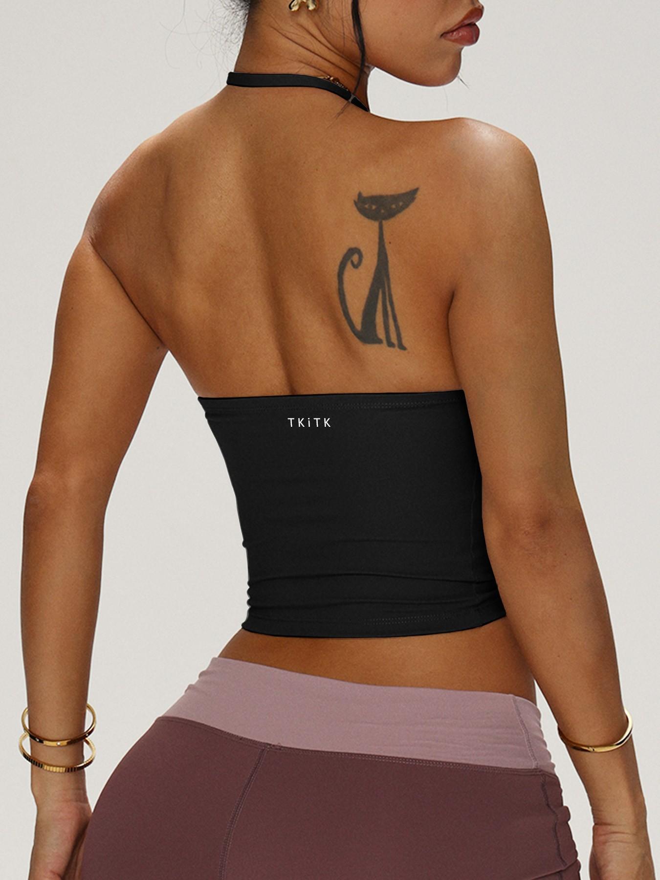 Tkitk seamed Polyester Sporty Backless Top, Backless Sports Tank, Lightweight Breathable Design, Ideal for Cycling & Outdoor Yoga Activities