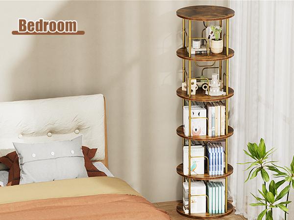 Flycity Rotating Bookshelf,3 Tier -5 Tier Spinning Bookshelf Tower,360° Display Unique Round Bookcase,Floor Standing Corner Revolving Bookshelf Storage Organizer for Home Study Office Furniture Living Room