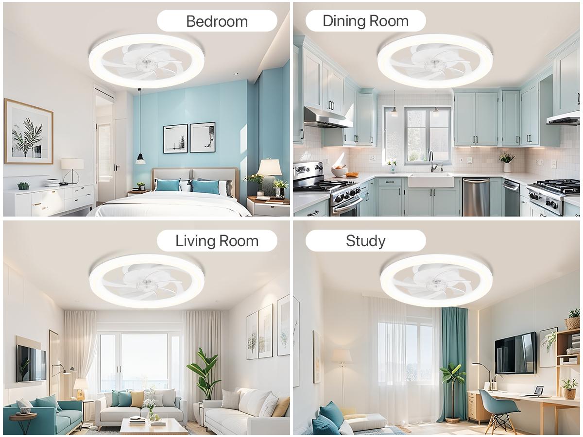 GLITGATE Smartiling Modern LED Ceiling Fan with Light & Remote - 6-Speed, 3 Color Temperatures, Dimmable Brightness, Timer Function, App & Remote Control, Flush Mount Design for Bedroom & Living Room
