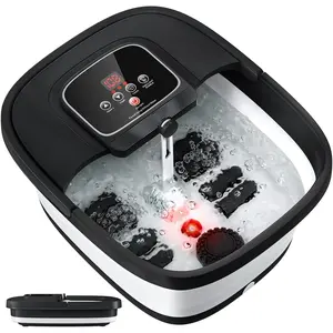 Collapsible Foot Spa with Heat, Bubble, Red Light, and Temperature Control, Foot Bath Massager with 8 Shiatsu Massage Rollers, Pedicure Foot Spa for Relaxation and Stress Relief, Black