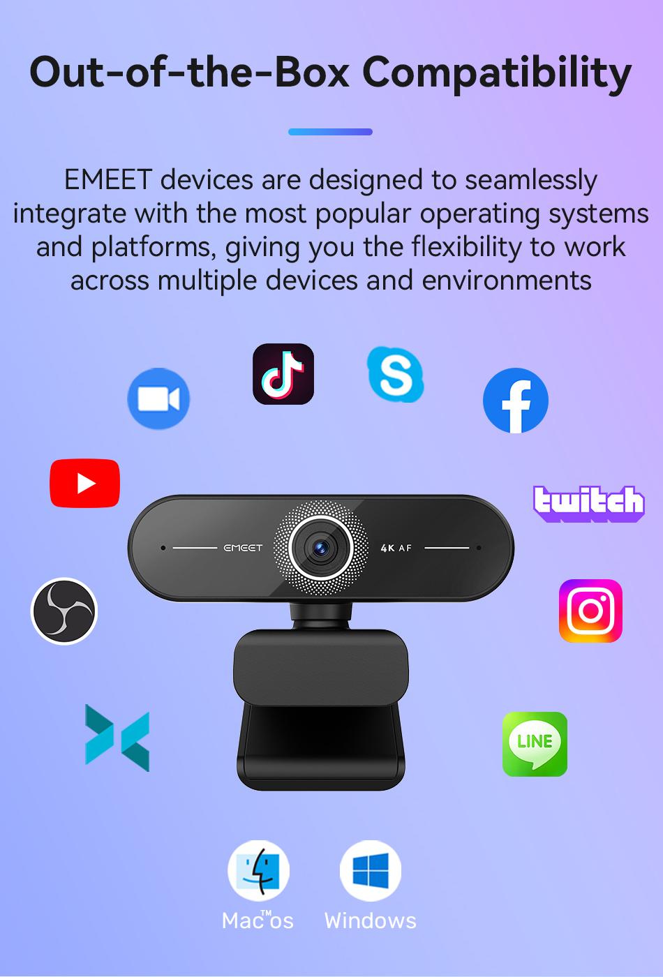 EMEET C60E 4K Ultra HD Webcam with Auto Focus 73° FOV for PC Gaming Switch2 Computer Camera 4K@30fps 1080P@60fps Fast AutoFocus Auto Light Correction Plug & Play with Privacy Cover for Streaming Working Gaming, TikTokShopBlackFriday
