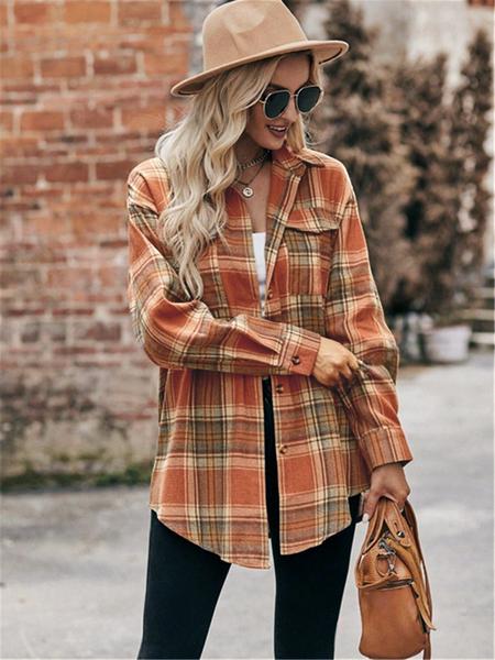 Women's Plaid Shirt, Casual Long Sleeve Button Front Top, All-Season Wearable Blouse, Stylish Female Outerwear Clothing