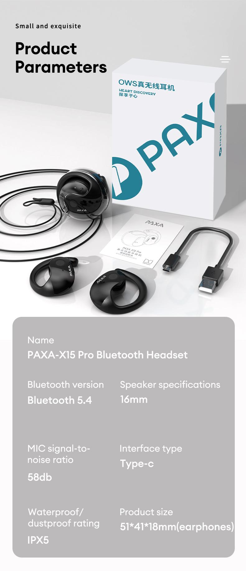 PAXA X15 PRO Earphone Wireless Bluetooth 5.4 OWS Waterproof Sport Headsets Noise Reduction Headphones Audio  Electronic